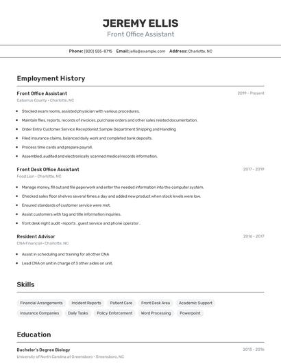 Front Office Assistant Resume