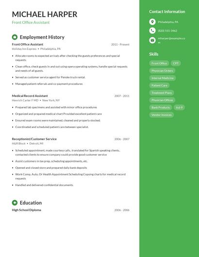 Front Office Assistant Resume