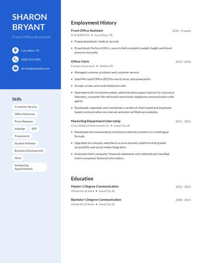 Front Office Assistant Resume
