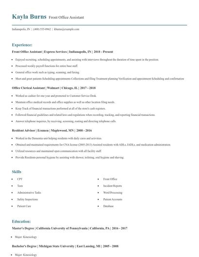 Front Office Assistant Resume