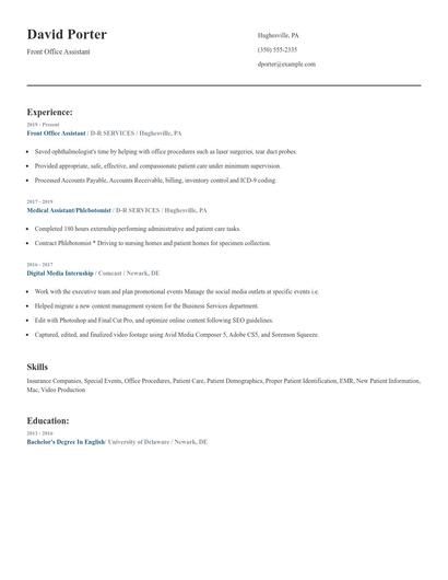 Front Office Assistant Resume