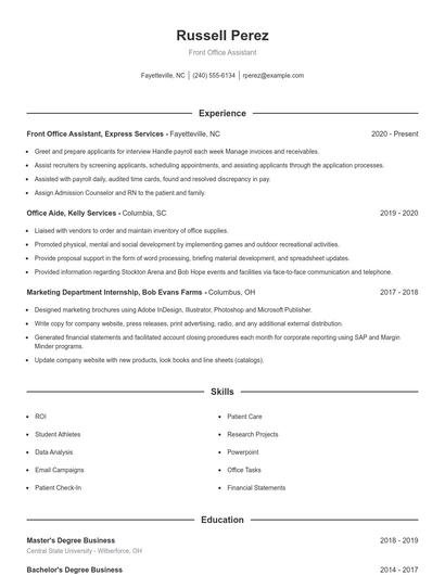 Front Office Assistant Resume
