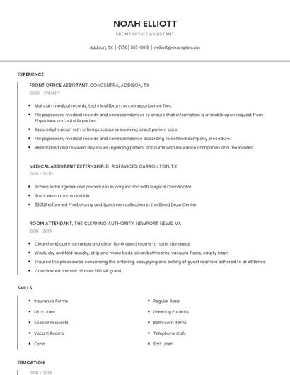 Front Office Assistant Resume