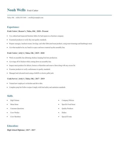Fruit Cutter Resume