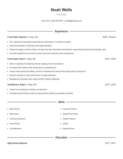 Fruit Cutter Resume