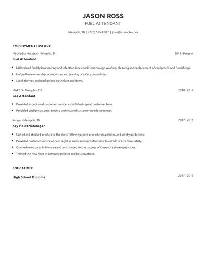 Fuel Attendant Resume
