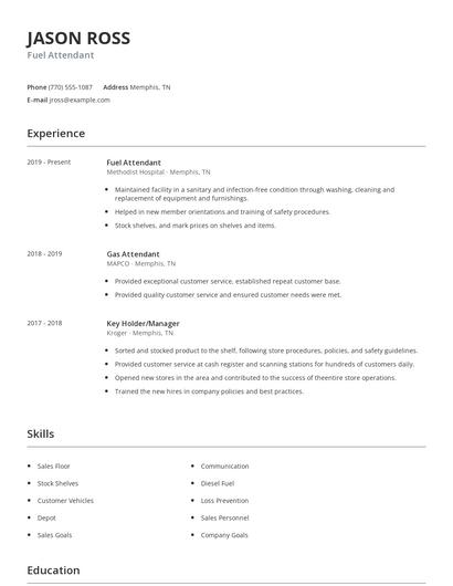 Fuel Attendant Resume