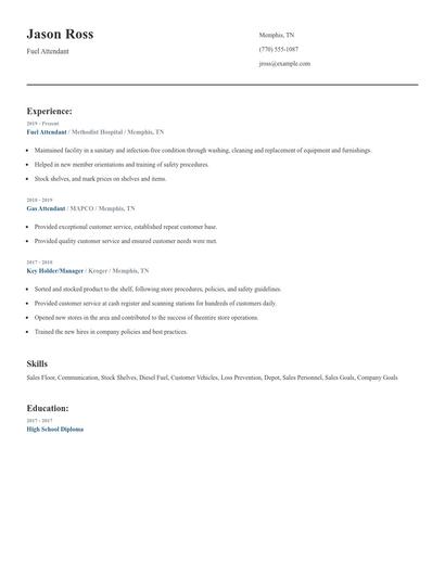 Fuel Attendant Resume