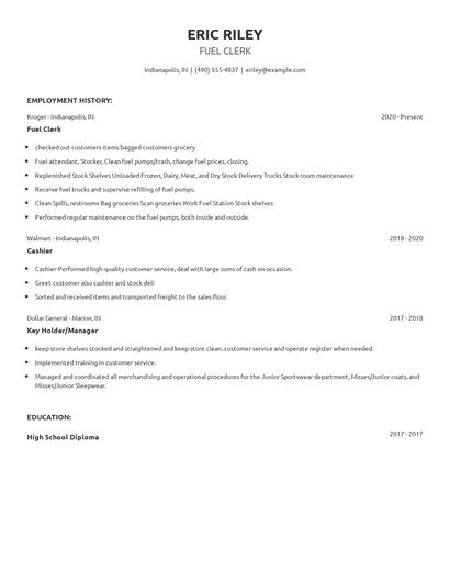 Fuel Clerk Resume