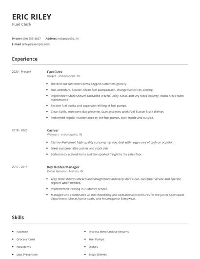 Fuel Clerk Resume