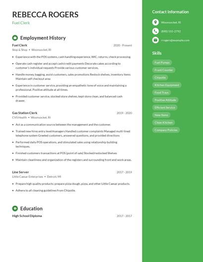Fuel Clerk Resume