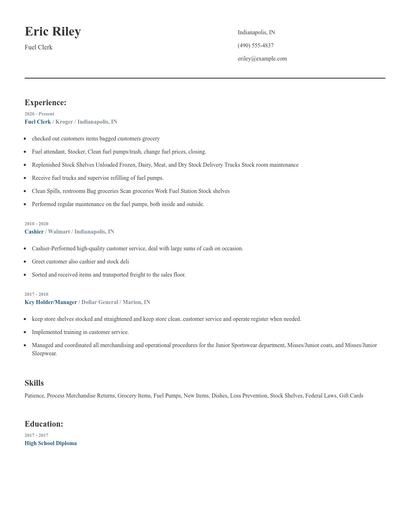 Fuel Clerk Resume