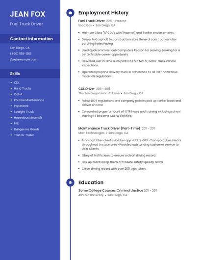 Fuel Truck Driver Resume