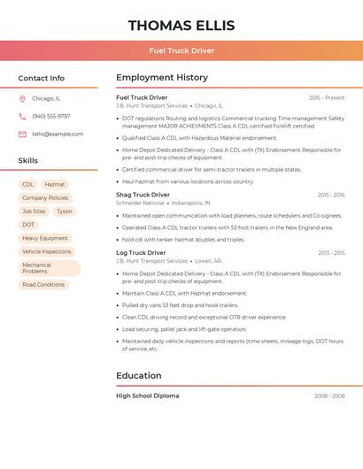 Fuel Truck Driver Resume