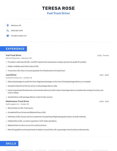 Fuel Truck Driver Resume