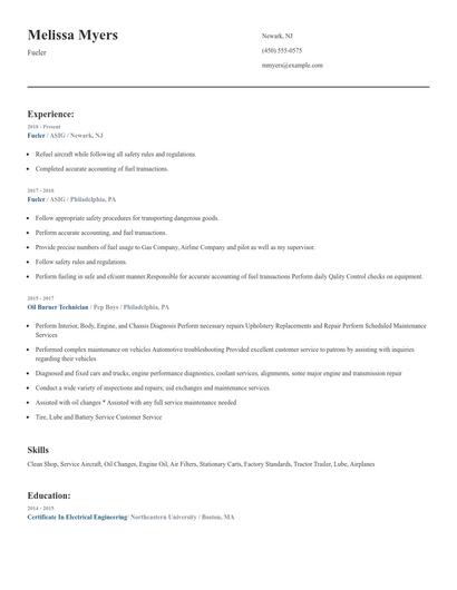 Fueler Resume