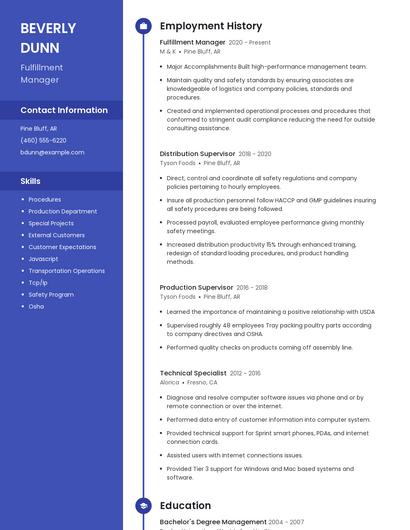 Fulfillment Manager Resume