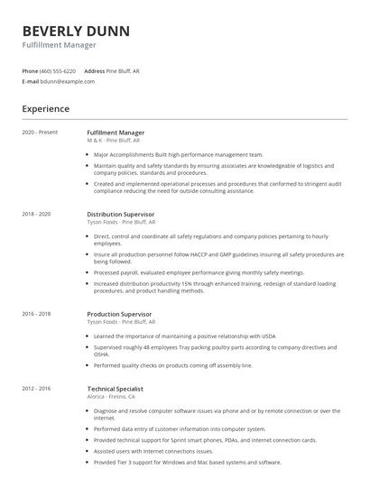 Fulfillment Manager Resume