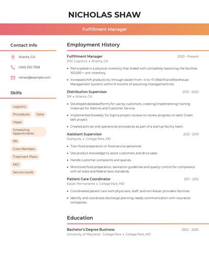 Fulfillment Manager Resume