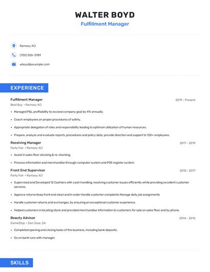 Fulfillment Manager Resume