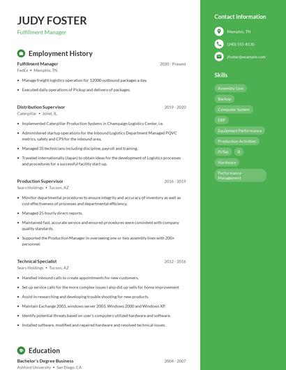 Fulfillment Manager Resume