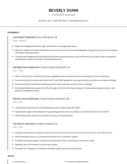 Fulfillment Manager Resume