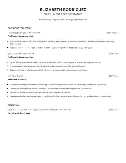 Fulfillment Representative Resume