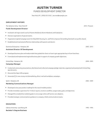 Funds Development Director Resume