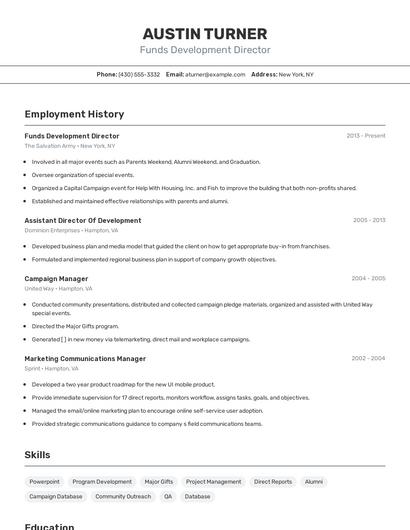 Funds Development Director Resume