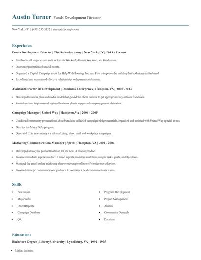 Funds Development Director Resume