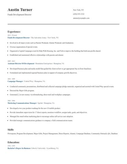 Funds Development Director Resume