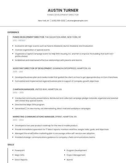 Funds Development Director Resume