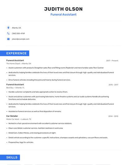 Funeral Assistant Resume
