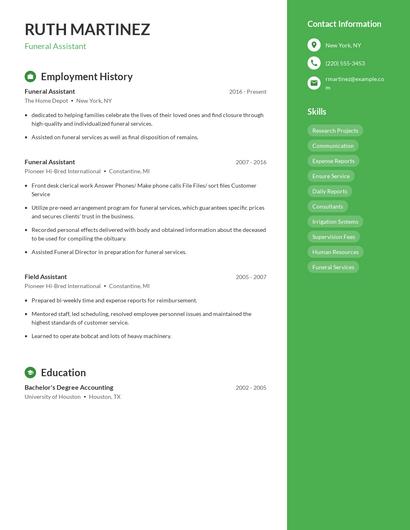 Funeral Assistant Resume