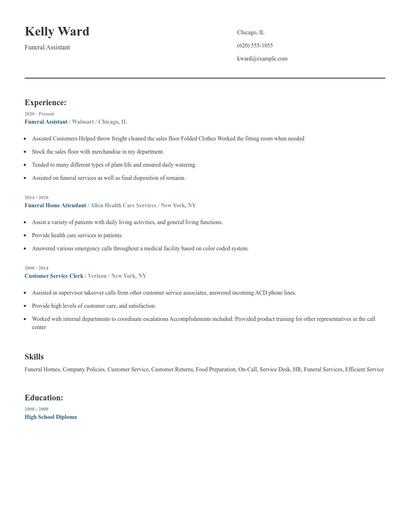 Funeral Assistant Resume