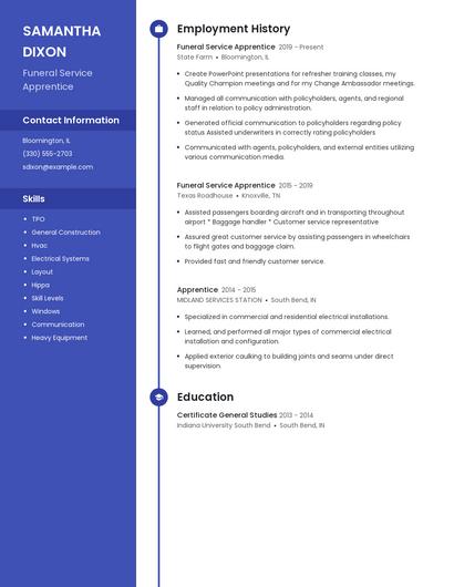 Funeral Service Apprentice Resume