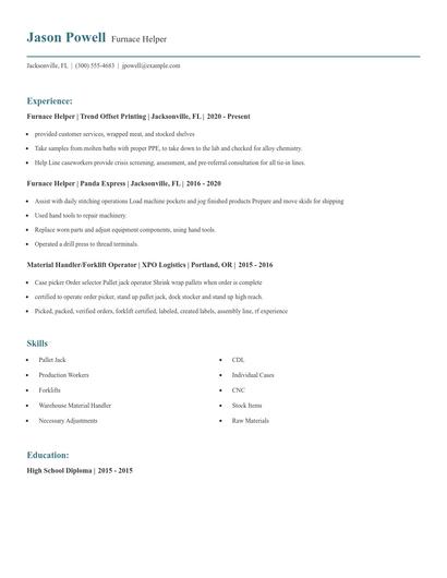 Furnace Helper Resume