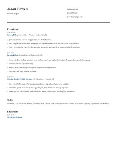 Furnace Helper Resume
