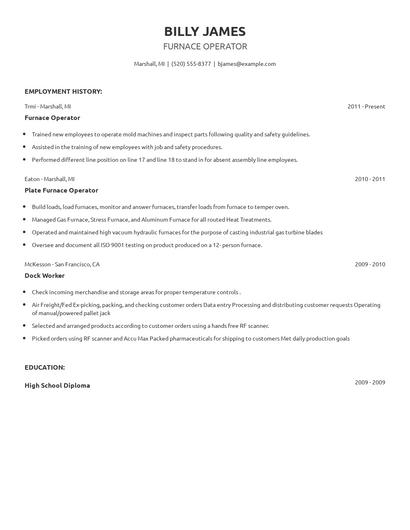 Furnace Operator Resume