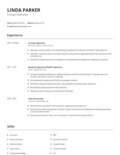 Furnace Operator Resume
