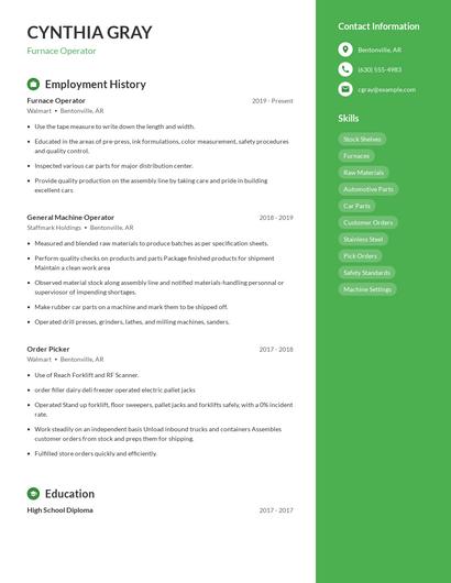 Furnace Operator Resume