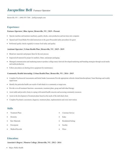 Furnace Operator Resume