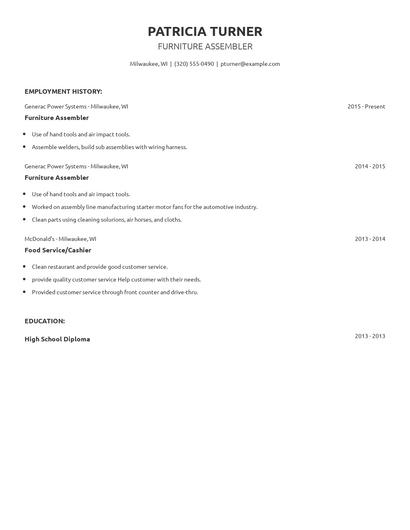 Furniture Assembler Resume