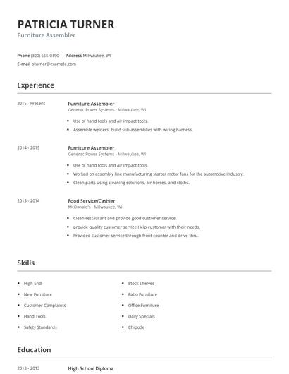 Furniture Assembler Resume
