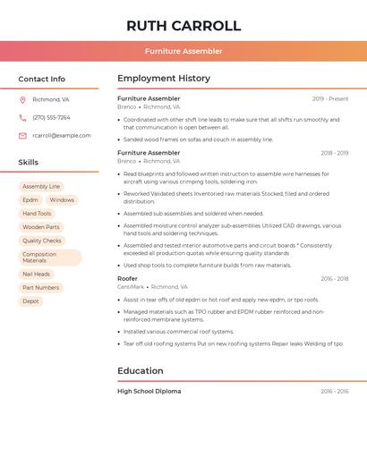 Furniture Assembler Resume