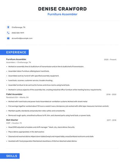 Furniture Assembler Resume