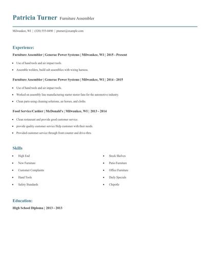 Furniture Assembler Resume