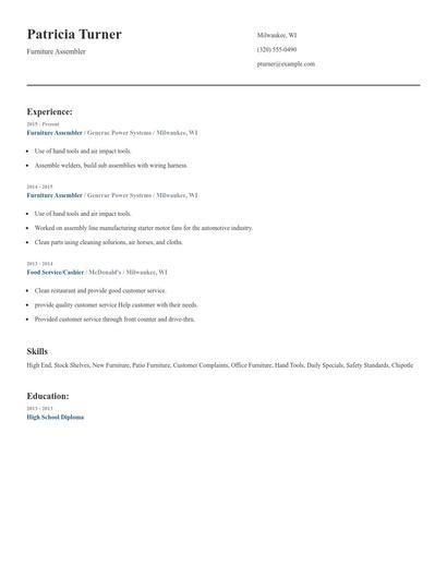 Furniture Assembler Resume