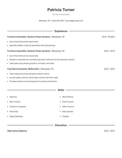 Furniture Assembler Resume
