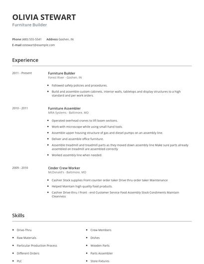Furniture Builder Resume